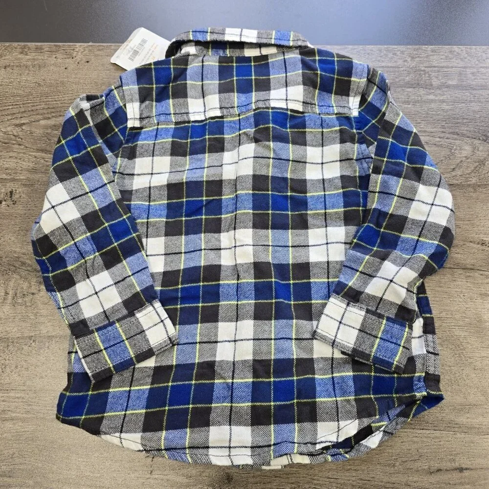 NWT Gymboree Flannel Button Up Shirt Boys Size 3T Plaid Grid Pattern Blue Gray